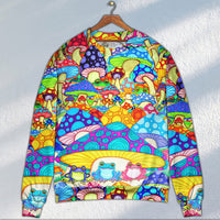Hippie Frog Mushroom Hippie Colorful Art Peace Ugly Christmas Sweater - Wonder Print Shop