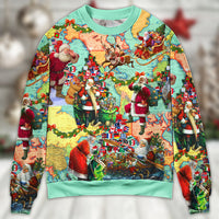Chirstmas Love Santa World Map Ugly Christmas Sweater - Wonder Print Shop