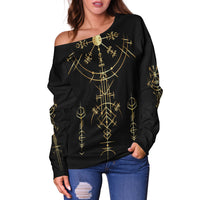 Viking Helm of Awe Gold Art Women Off Shoulder Sweater LT12 - Wonder Print Shop