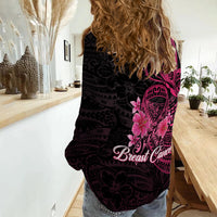 Breast Cancer Pink Ribbon Butterfly Polynesian Black Version Women Casual Shirt LT12 - Wonder Print Shop