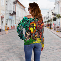 Australia Aboriginal Kangaroo Combine New Zealand Maori Kiwi Bird Women Off Shoulder Sweater LT2 - Wonder Print Shop