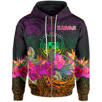 Polynesian Hawaii Zip Up Hoodie Summer Hibiscus - Wonder Print Shop