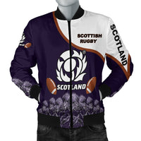Scotland Rugby Union Bomber Jacket Thistle Flower Purple Original LT20 - Wonder Print Shop