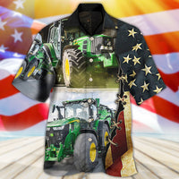 Tractor Independence Day Green Tractor US Flag Hawaiian Shirt - Wonder Print Shop