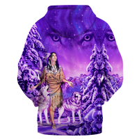 Native American Girl and Wolf Purple 3D Hoodie LT10 - Wonder Print Shop