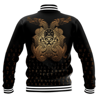 Viking Baseball Jacket Vegvisir Mjolnir and Dragon Norse Tattoo RLT12 - Wonder Print Shop