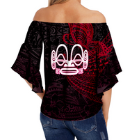 Marquesan Butterfly Polynesian Black Version Off Shoulder Waist Wrap Top - LT12