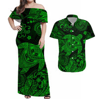 Hawaii Turtle Polynesian Matching Hawaiian Outfits For Couples Plumeria Flower Unique Style - Green LT8 - Wonder Print Shop
