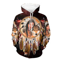 Native American Girl Dream Catcher Red Galaxy 3D Hoodie LT10 - Wonder Print Shop