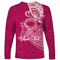 Custom Personalised Breast Cancer Pink Ribbon Butterfly Polynesian Pink Version Long Sleeve Shirt LT12 - Wonder Print Shop
