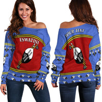 (Custom Personalised) Eswatini Independent Anniversary Off Shoulder Sweater - Flag and Shield Swaziland LT13 - Wonder Print Shop