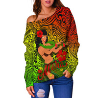 Custom Personalised Hawaii Hula Girl Reggae Women Off Shoulder Sweater LT2 - Wonder Print Shop