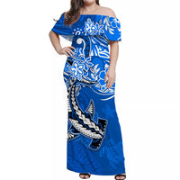 custom-personalised-hawaii-off-shoulder-long-dress-polynesia-blue-sea-turtle-honu-and-hammerhead-shark