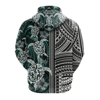Polynesian Zip Up Hoodie Turtle With Ethnic Motives and Floral Elements LT20 - Wonder Print Shop