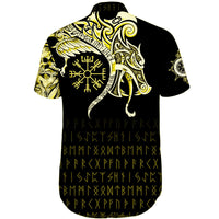 viking-shorts-sleeve-shirt-fenrir-raven-and-vegvisir-tattoo-yellow
