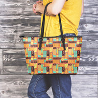 Hawaii Tiki Pattern 04 Leather Tote - Wonder Print Shop