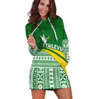 Tailevu Rugby Hoodie Dress Fiji Rugby Tapa Pattern Green LT13 - Wonder Print Shop
