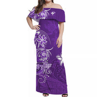 custom-personalised-hawaii-off-shoulder-long-dress-polynesia-purple-sea-turtle-honu-and-map