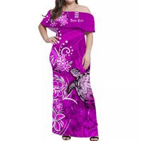 custom-personalised-hawaii-off-shoulder-long-dress-polynesia-pink-sea-turtle-honu-and-hibiscus