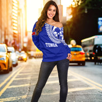 Tonga Women Off Shoulder Sweater Tongan Blue Turtle LT12 - Wonder Print Shop