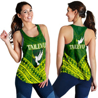 Green racerback tank with Tailevu logo, dove graphic, and zigzag patterned print