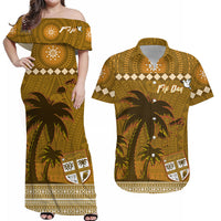 Personalised Bula Fiji Matching Hawaiian Shirt And Dress Fijian Tapa with Palm Tree Gold LT13 - Wonder Print Shop