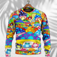 Hippie Frog Mushroom Hippie Colorful Art Peace Ugly Christmas Sweater - Wonder Print Shop