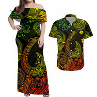 Polynesian Matching Hawaiian Outfits For Couples Hawaii Fish Hook Matching Hawaiian Shirt And Dress Unique Style - Reggae LT8 - Wonder Print Shop