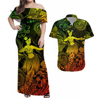 Polynesian Matching Hawaiian Outfits For Couples Hawaii Hula Matching Hawaiian Shirt And Dress Unique Style - Reggae LT8 - Wonder Print Shop