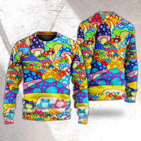 Hippie Frog Mushroom Hippie Colorful Art Peace Ugly Christmas Sweater - Wonder Print Shop