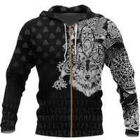 Viking Zip Hoodie - Old Norse Odin Tattoo RLT12 - Wonder Print Shop