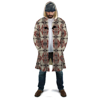 Unisex geometric seamless cloak with hood, multicolor tribal pattern, open front