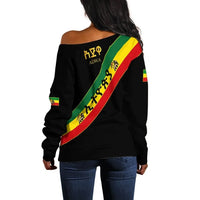 Adwa Victory Ethiopian Off Shoulder Sweater Black LT10 - Wonder Print Shop