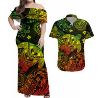 Hawaii Turtle Polynesian Matching Hawaiian Outfits For Couples Plumeria Flower Unique Style - Reggae LT8 - Wonder Print Shop