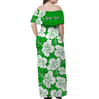 custom-personalised-hawaii-off-shoulder-long-dress-green-simple-tropical-flowers