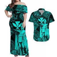 Hawaii King Kamehameha Map Polynesian Matching Hawaiian Outfits For Couples Kanaka Maoli Unique Style - Turquoise LT8 - Wonder Print Shop