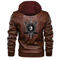 Viking Clothing Viking A Board Axes Sword and Dead Head Of The Hero Zipper Leather Jacket RLT12 - Wonder Print Shop