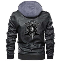 Viking Clothing Viking A Board Axes Sword and Dead Head Of The Hero Zipper Leather Jacket RLT12 - Wonder Print Shop