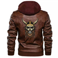 Viking Clothing Viking A Skull With Braided Hair and A Horned Hat Zipper Leather Jacket RLT12 - Wonder Print Shop