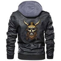 Viking Clothing Viking A Skull With Braided Hair and A Horned Hat Zipper Leather Jacket RLT12 - Wonder Print Shop