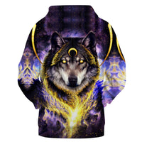 Moon Wolf Galaxy Purple Native American Pullover Hoodie LT10 - Wonder Print Shop