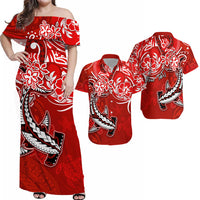 Personalised Hawaii Matching Hawaiian Shirt And Dress Polynesia Red Sea Turtle Honu and Hammerhead Shark LT13 - Wonder Print Shop