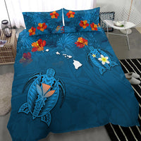 Hawaiian Islands Bedding Set - Hawaii Tropical Flowers and Turtles Blue LT13 - Wonder Print Shop