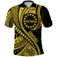 Aitutaki Cook Islands Polo Shirt Gold Polynesian Wave Style - Wonder Print Shop