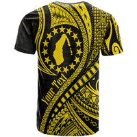 Gold and black T-shirt with star badge, wave diagonal graphics, and tribal patterns