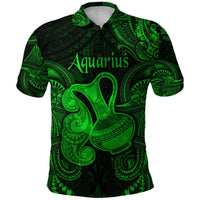 Custom Aquarius Zodiac Polynesian Polo Shirt Unique Style Green LT8 - Wonder Print Shop