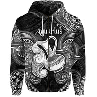 Aquarius Zodiac Polynesian Zip Hoodie Unique Style Black LT8 - Wonder Print Shop