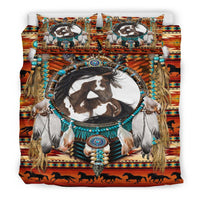 White and Brown Horse Dreamcatcher Native American Bedding Set LT10 - Wonder Print Shop