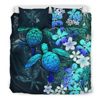 Kanaka Maoli (Hawaiian) Bedding set - Sea Turtle Tropical Hibiscus and Plumeria Blue - Wonder Print Shop