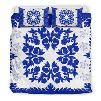 Hawaii Bedding Set - Hawaiian Quilt Plumeria Medallion Blue Bedding Set - AH - Wonder Print Shop
